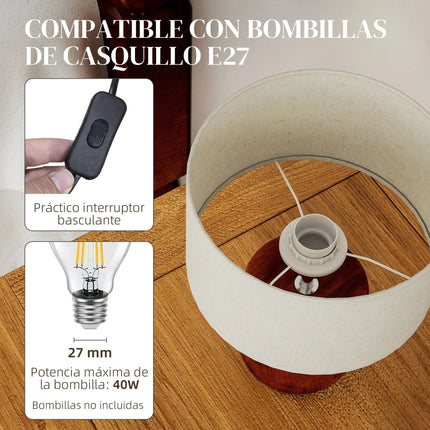 Lampe de table rustique en bois massif avec abat - jour en lin, lumière chaude et ambiance cosy - Luminous Place