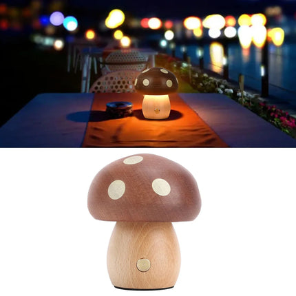 Lampe de table champignon en bois d’ébène, lumière chaude à gradation tactile, rechargeable USB - Luminous Place