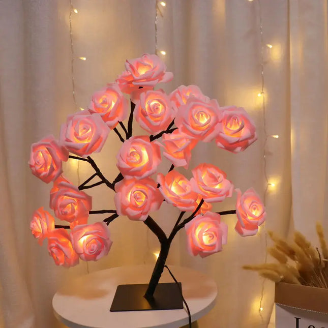 Lampe de table rose LED 24 lumières USB ambiance chaleureuse pour décoration