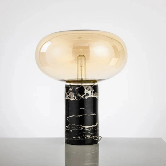 Lampe de table en marbre et verre, design post - moderne minimaliste, lumière chaleureuse - Luminous Place