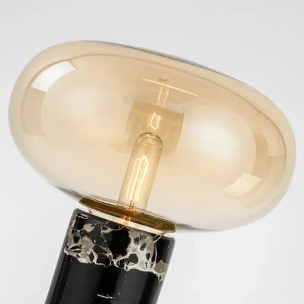 Lampe de table en marbre et verre, design post - moderne minimaliste, lumière chaleureuse - Luminous Place