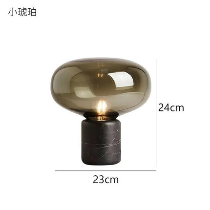 Lampe de table en marbre et verre, design post - moderne minimaliste, lumière chaleureuse - Luminous Place