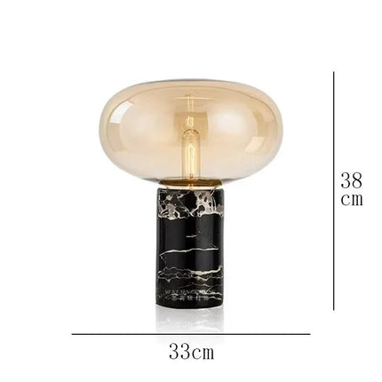 Lampe de table en marbre et verre, design post - moderne minimaliste, lumière chaleureuse - Luminous Place