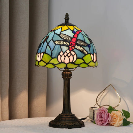 Lampe de table en vitrail style libellule bleu, 8 pouces, éclairage cosy - Luminous Place