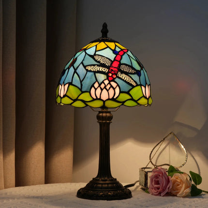 Lampe de table en vitrail style libellule bleu, 8 pouces, éclairage cosy - Luminous Place