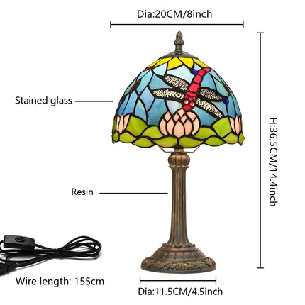 Lampe de table en vitrail style libellule bleu, 8 pouces, éclairage cosy - Luminous Place