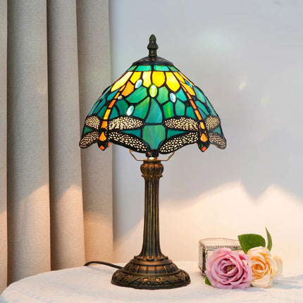 Lampe de table en vitrail style libellule bleu, 8 pouces, éclairage cosy - Luminous Place