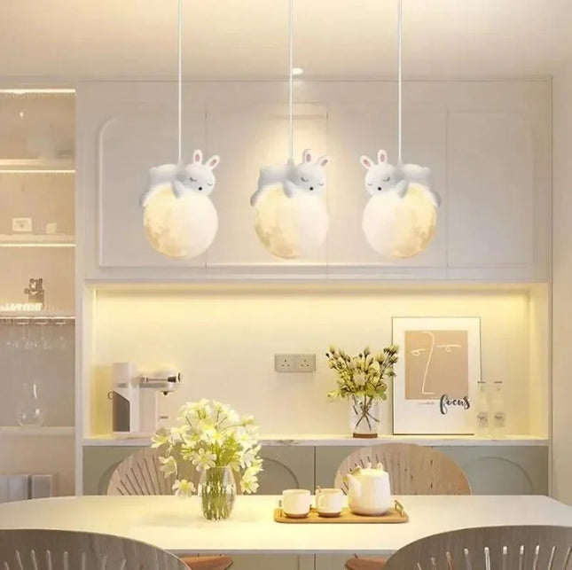 Lampe Enfant Suspension Lapin Nordique LED Minimaliste en Résine - Luminous Place