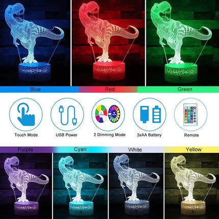 Lampe Enfant LED 3D Dinosaure en Acrylique USB Veilleuse Table - Luminous Place