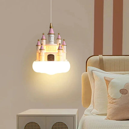 Lampe Enfant Lustre Château Rose en Résine pour Chambre Princesse, Lumière Chaude - Luminous Place