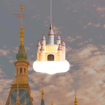 Lampe Enfant Lustre Château Rose en Résine pour Chambre Princesse, Lumière Chaude - Luminous Place