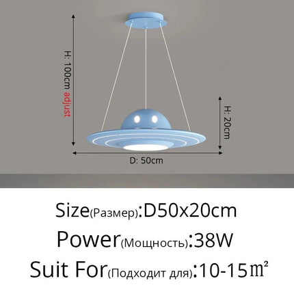 Lampe Enfant Suspension UFO Étoilée en Alliage Chrome, Lumière Variable Bleue/Rose - Luminous Place