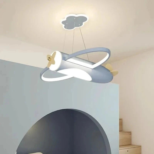Lampe Enfant Plafonnier Avion Crème LED Ambiance Chaude Dimmer RC - Luminous Place