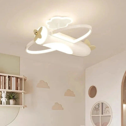 Lampe Enfant Plafonnier Avion Crème LED Ambiance Chaude Dimmer RC - Luminous Place