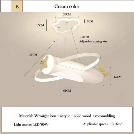 Lampe Enfant Plafonnier Avion Crème LED Ambiance Chaude Dimmer RC - Luminous Place