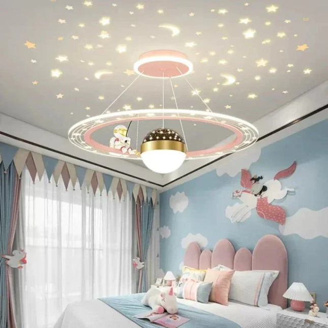 Lampe Enfant Suspension Astronaute LED Dimmable Ambiance Ciel Étoilé - Luminous Place