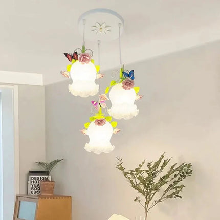 Lampe Enfant Lustre Fer Forgé à Trois Têtes Style Pastoral Rose - Luminous Place