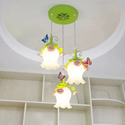 Lampe Enfant Lustre Fer Forgé à Trois Têtes Style Pastoral Rose - Luminous Place