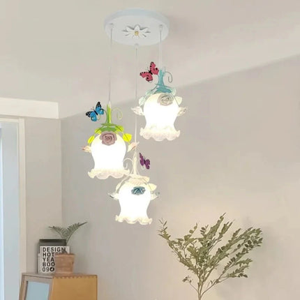 Lampe Enfant Lustre Fer Forgé à Trois Têtes Style Pastoral Rose - Luminous Place
