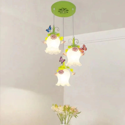 Lampe Enfant Lustre Fer Forgé à Trois Têtes Style Pastoral Rose - Luminous Place