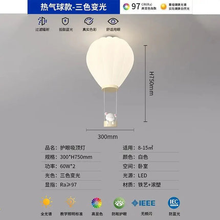 Lampe Enfant Plafonnier LED Moderne Ours Montgolfière, Protection Yeux, Économie d'Énergie - Luminous Place