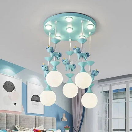 Lampe Enfant Suspension LED Carrousel Rose Design Créatif et Protection des Yeux - Luminous Place