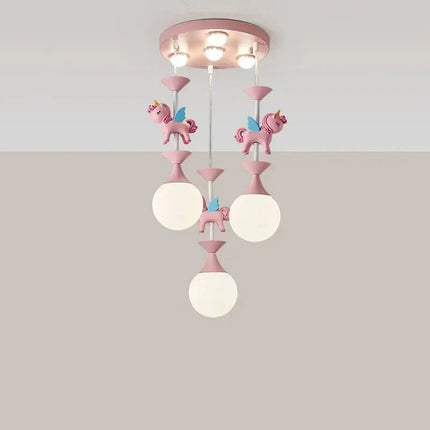 Lampe Enfant Suspension LED Carrousel Rose Design Créatif et Protection des Yeux - Luminous Place