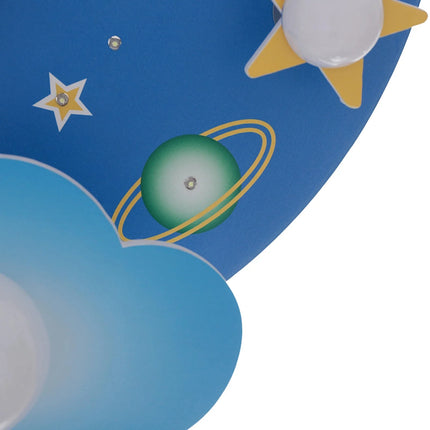 Lampe Enfant Plafonnier LED Bois Bleu à Intensité Variable, Ambiance Cosmiques - Luminous Place