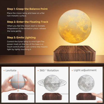 Lampe Enfant Veilleuse Lune 3D LED Flottante Magnétique Bois, Lumière Chaude - Luminous Place