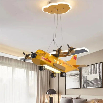 Lampe Enfant Lustre LED Avion Gris et Orange Design Nordique pour Chambre Garçon - Luminous Place