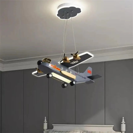 Lampe Enfant Lustre LED Avion Gris et Orange Design Nordique pour Chambre Garçon - Luminous Place