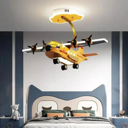 Lampe Enfant Lustre LED Avion Gris et Orange Design Nordique pour Chambre Garçon - Luminous Place
