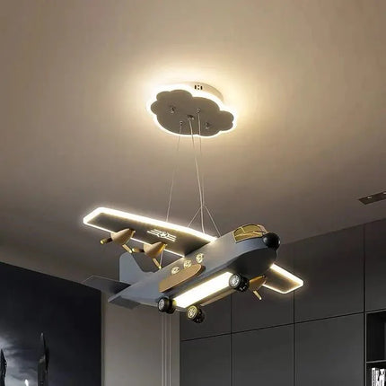 Lampe Enfant Lustre LED Avion Gris et Orange Design Nordique pour Chambre Garçon - Luminous Place