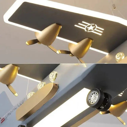 Lampe Enfant Lustre LED Avion Gris et Orange Design Nordique pour Chambre Garçon - Luminous Place