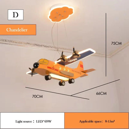 Lampe Enfant Lustre LED Avion Gris et Orange Design Nordique pour Chambre Garçon - Luminous Place