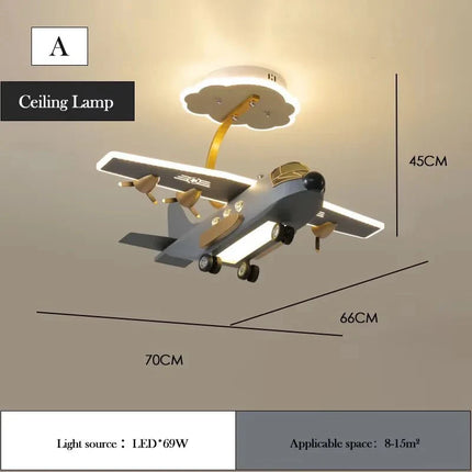 Lampe Enfant Lustre LED Avion Gris et Orange Design Nordique pour Chambre Garçon - Luminous Place