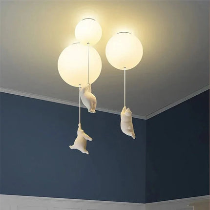 Lampe Enfant Suspension Ours Polaire LED en Résine Écologique pour Salon de Maternelle - Luminous Place