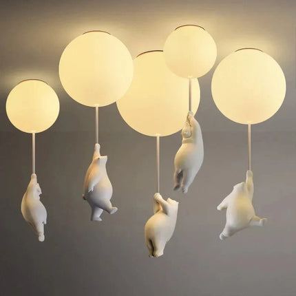 Lampe Enfant Suspension Ours Polaire LED en Résine Écologique pour Salon de Maternelle - Luminous Place