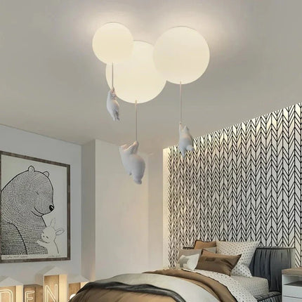 Lampe Enfant Suspension Ours Polaire LED en Résine Écologique pour Salon de Maternelle - Luminous Place