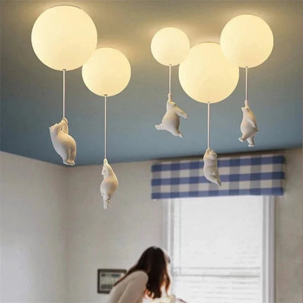 Lampe Enfant Suspension Ours Polaire LED en Résine Écologique pour Salon de Maternelle - Luminous Place