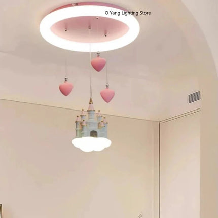 Lampe Enfant Plafonnier LED Télécommande Design Château Coeur Rose - Luminous Place
