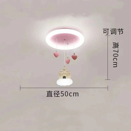 Lampe Enfant Plafonnier LED Télécommande Design Château Coeur Rose - Luminous Place