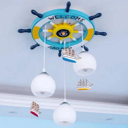 Lampe Enfant Lustre Gouvernail Méditerranéen Bois avec Rétro - éclairage RVB - Luminous Place
