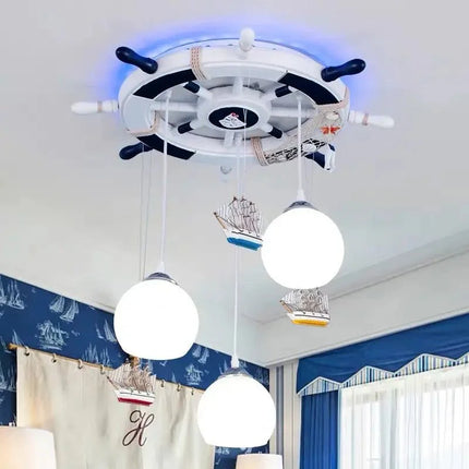Lampe Enfant Lustre Gouvernail Méditerranéen Bois avec Rétro - éclairage RVB - Luminous Place