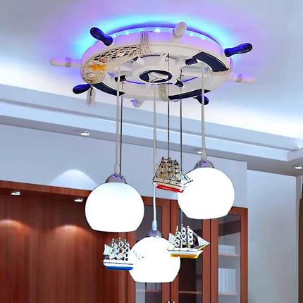 Lampe Enfant Lustre Gouvernail Méditerranéen Bois avec Rétro - éclairage RVB - Luminous Place