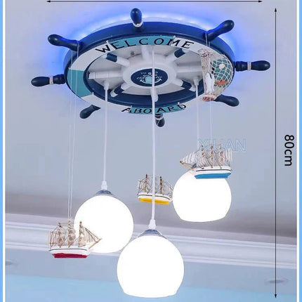 Lampe Enfant Lustre Gouvernail Méditerranéen Bois avec Rétro - éclairage RVB - Luminous Place