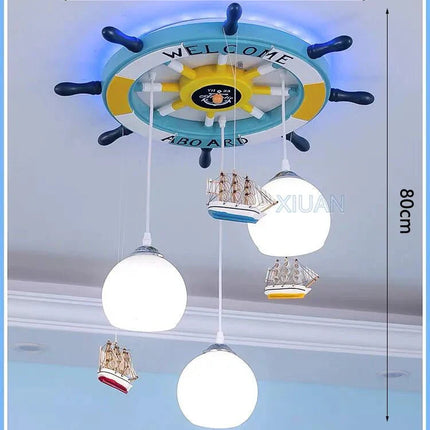 Lampe Enfant Lustre Gouvernail Méditerranéen Bois avec Rétro - éclairage RVB - Luminous Place