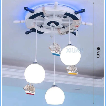 Lampe Enfant Lustre Gouvernail Méditerranéen Bois avec Rétro - éclairage RVB - Luminous Place