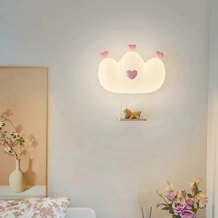 Lampe Enfant Applique Murale Couronne LED Rose Blanc, Lumière Chaude Ambiance Cosy - Luminous Place