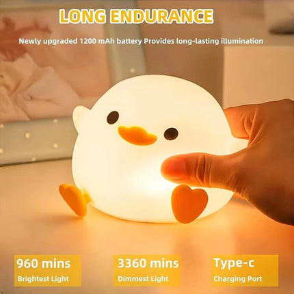 Lampe Enfant LED rechargeable en silicone forme canard, tactile et variable, lumière douce - Luminous Place